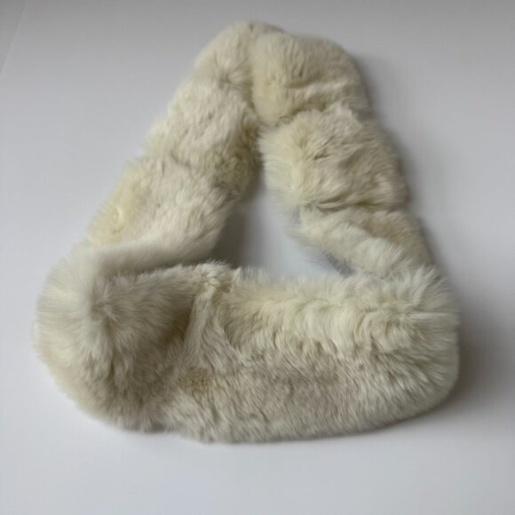 Yves Salomon White Rabbit Fur Scarf Stole 30" | Quiet Luxury Accessory - Picture 2 of 5